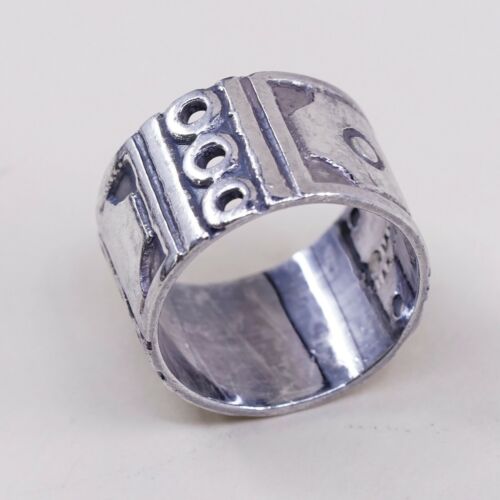 Size 10.25, Vtg Sterling Silver Handmade Texture Embossed Ring, Mexico 925 Band