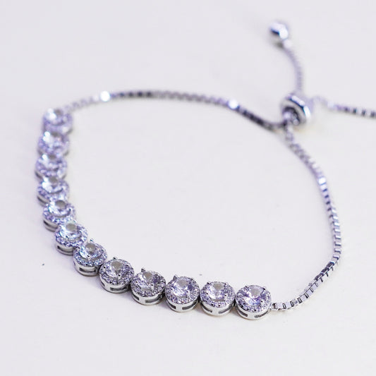 Size adjustable, Vintage sterling silver bracelet, 925 box chain w/ cluster cz