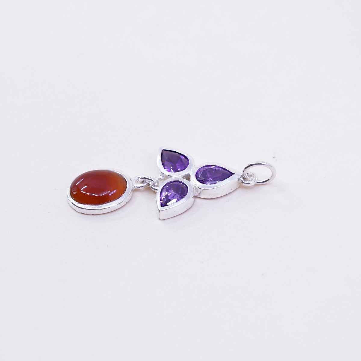 vtg sterling 925 sterling silver handmade pendant teardrop amethyst carnelian