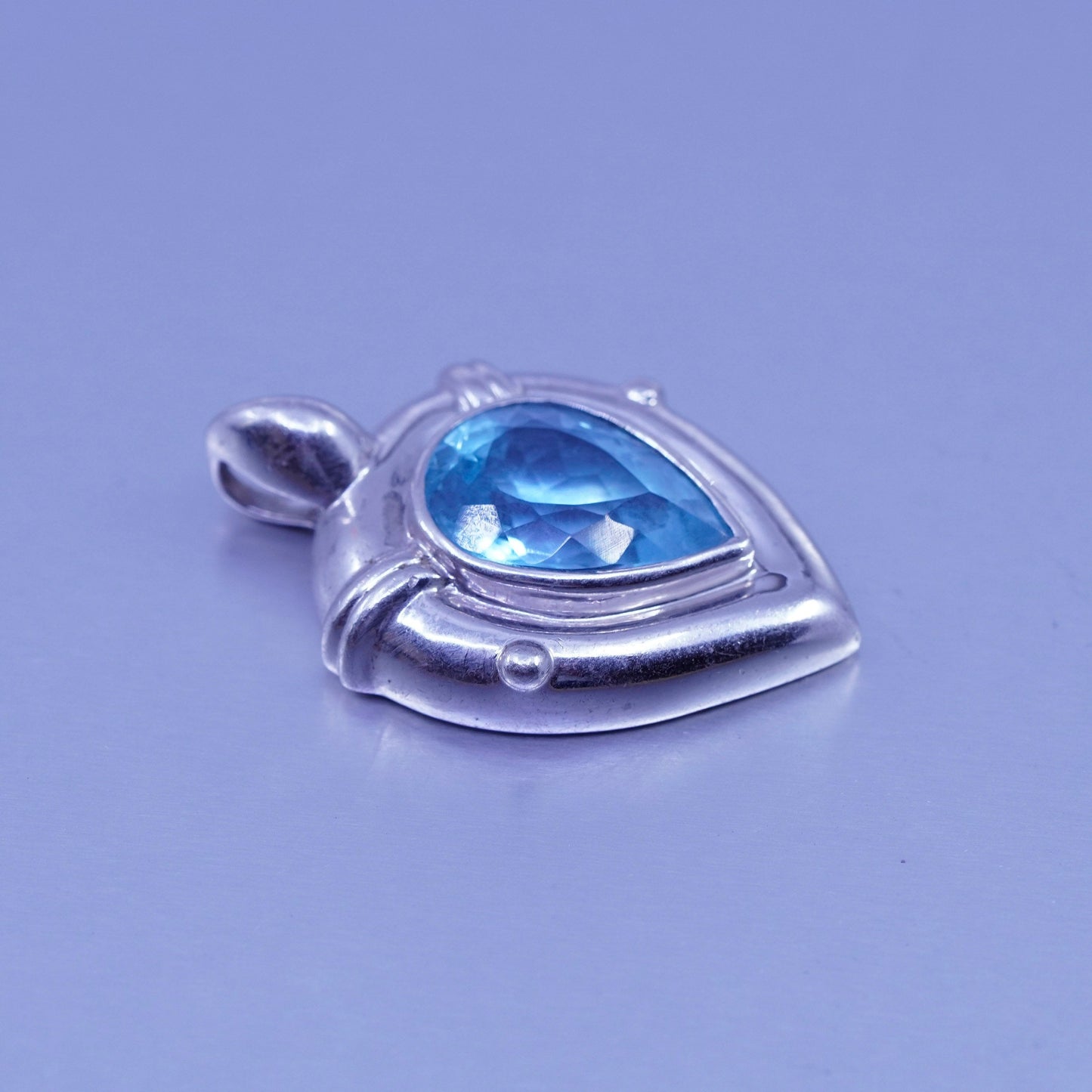 antique sterling 925 silver teardrop pendant with blue topaz