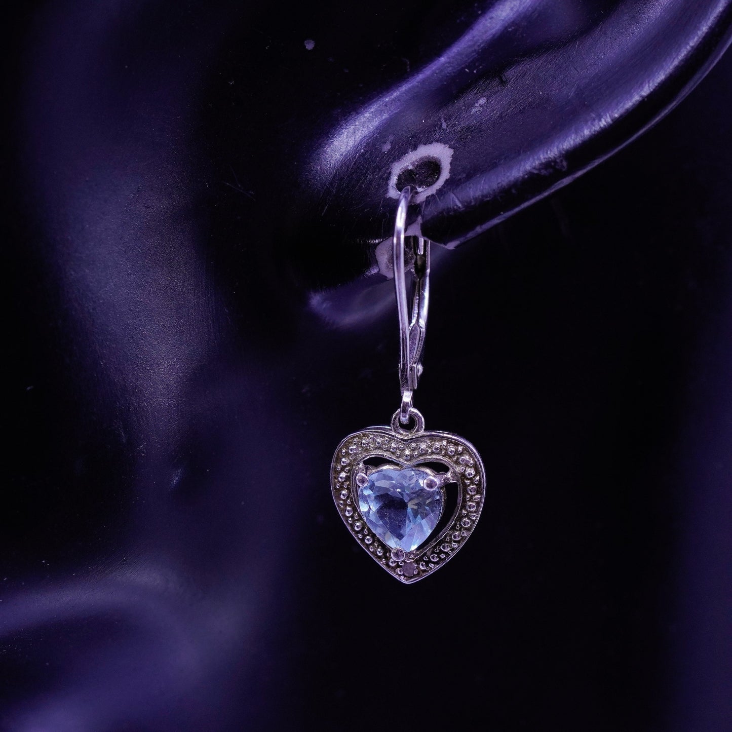 Vintage Sterling 925 silver earrings with heart topaz and diamond