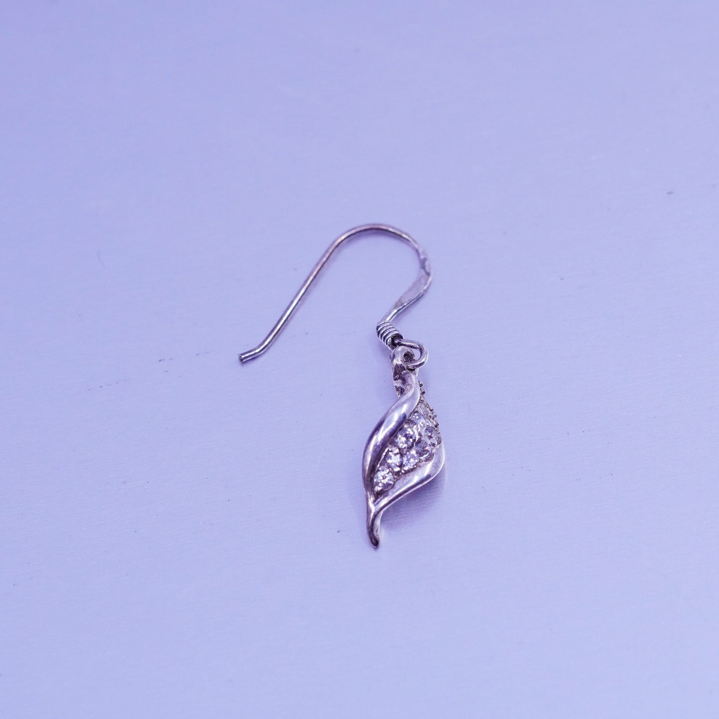 Vintage Sterling 925 silver earrings with wavy dangle and Cz