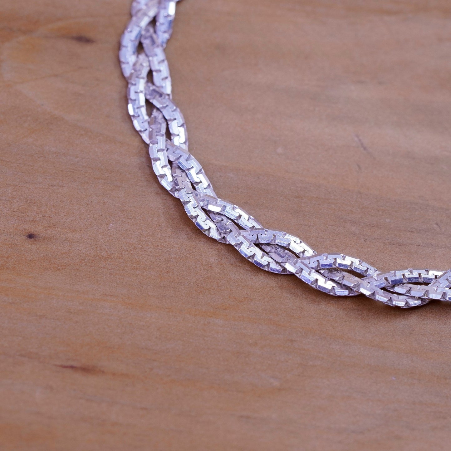 7.25”, Sterling silver braided woven herringbone bracelet 3 strand 925 bracelet