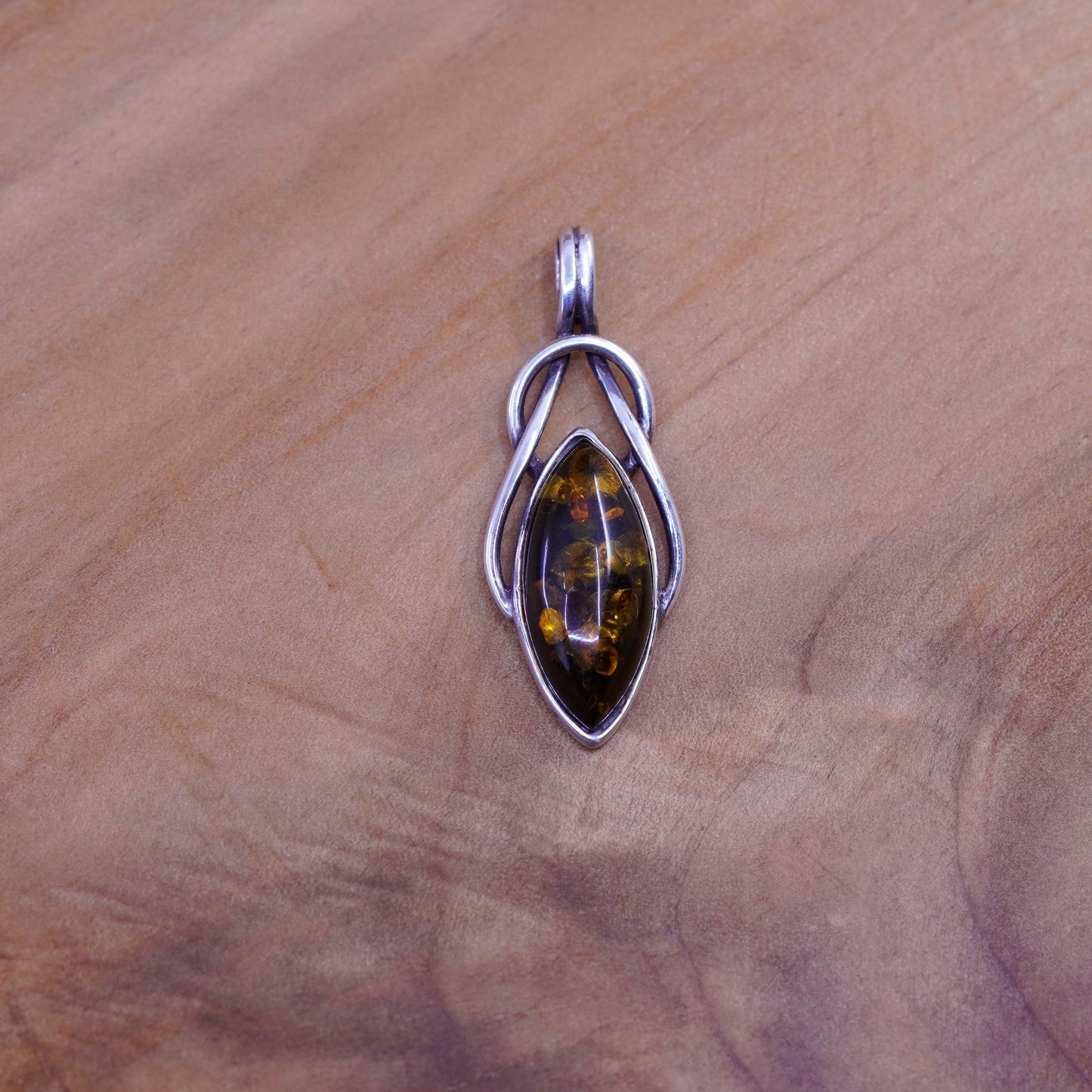 Vintage Sterling 925 silver handmade pendant with amber pendant