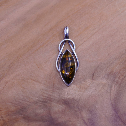 Vintage Sterling 925 silver handmade pendant with amber pendant