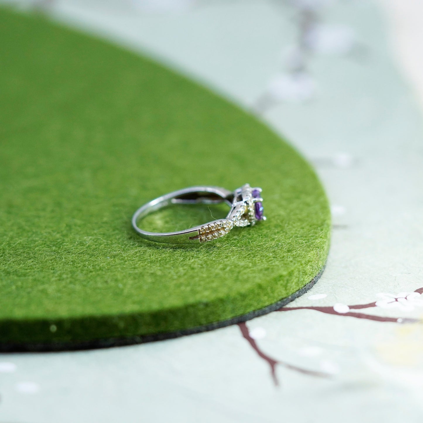 Size 10, Sterling 925 silver handmade stackable ring with amethyst heart cz