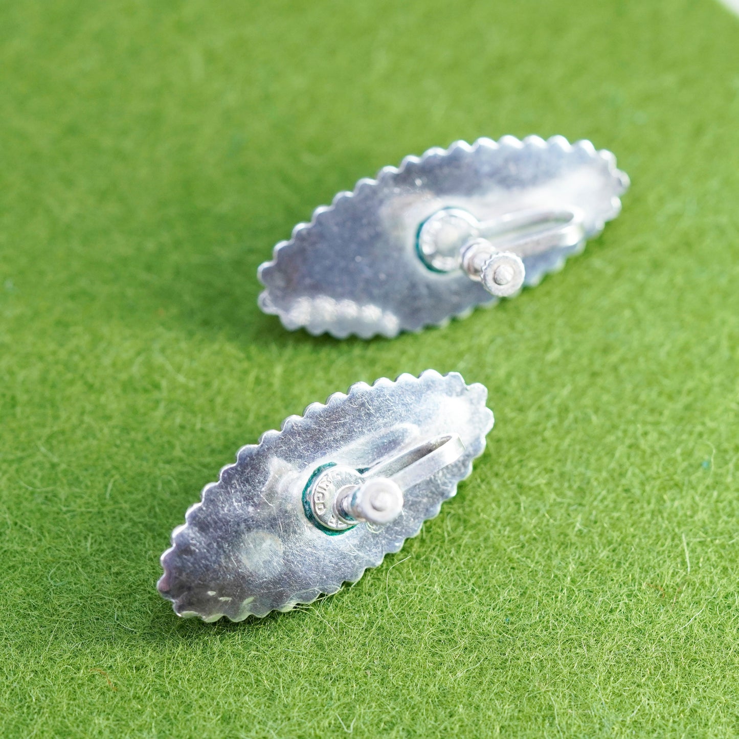 Vintage sterling 925 silver handmade screw back earrings with obsidian beads