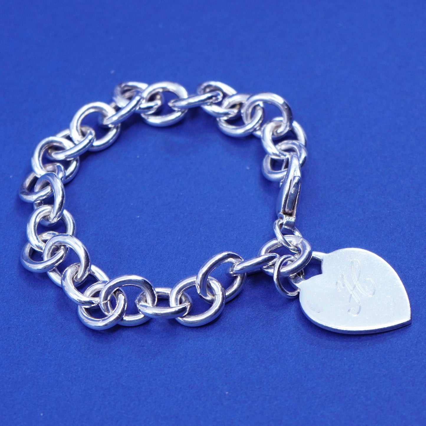 6.5”, Viking Sterling silver handmade bracelet, 925 circle chain w/ heart charm