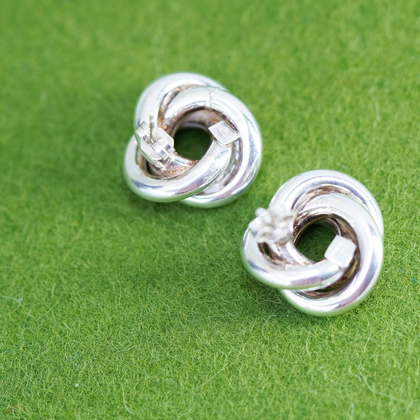 Vintage Sterling 925 silver handmade earrings, Entwined cable studs