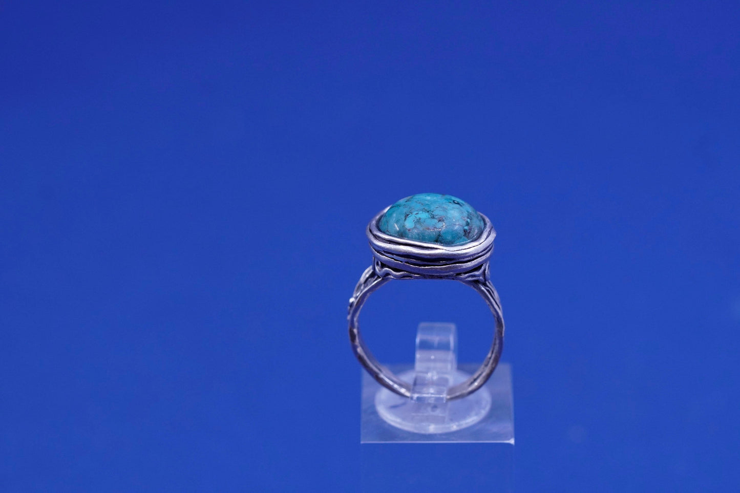 Size 7.75, vintage Israel Sterling silver handmade ring with turquoise