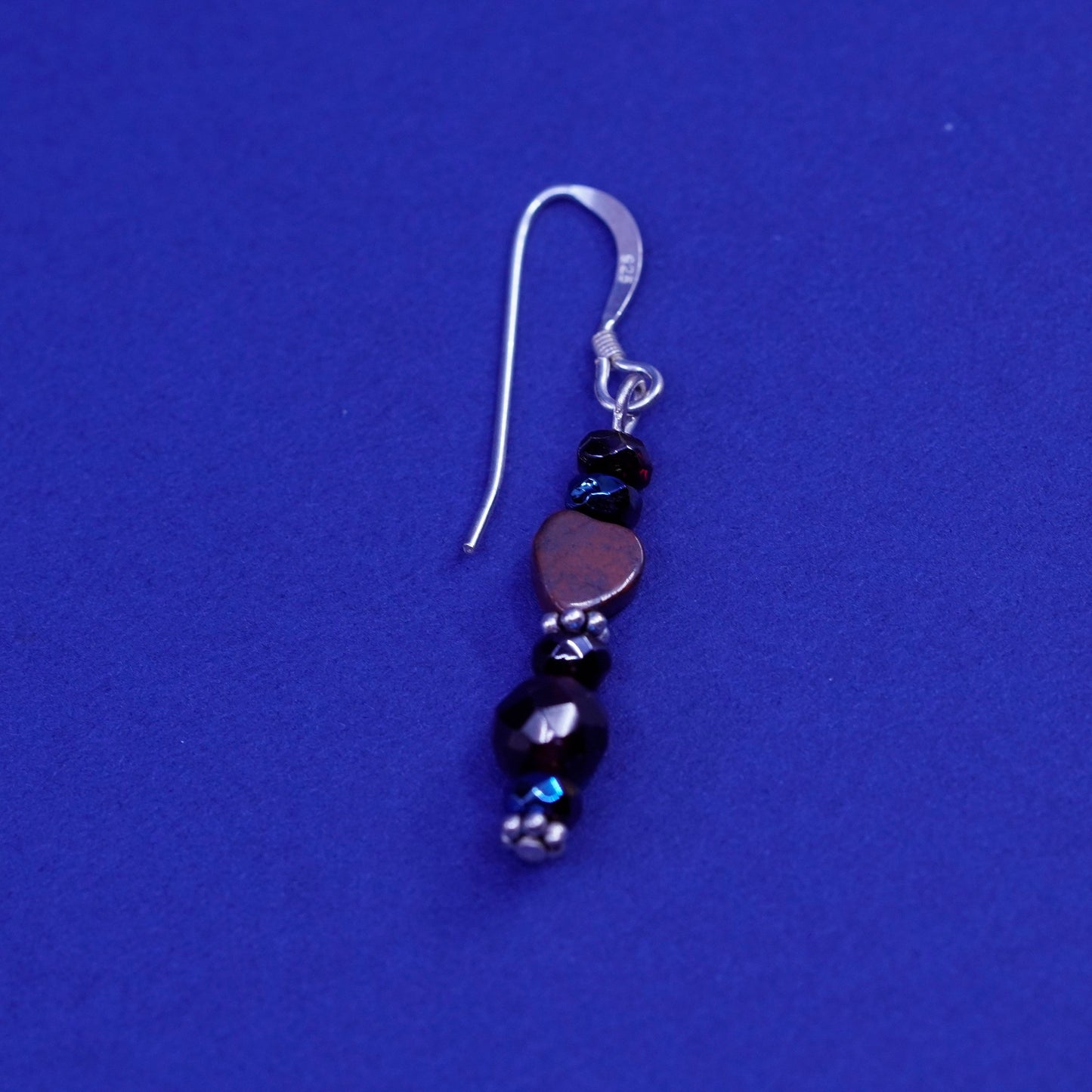 Vintage sterling 925 silver handmade earrings with garnet beads