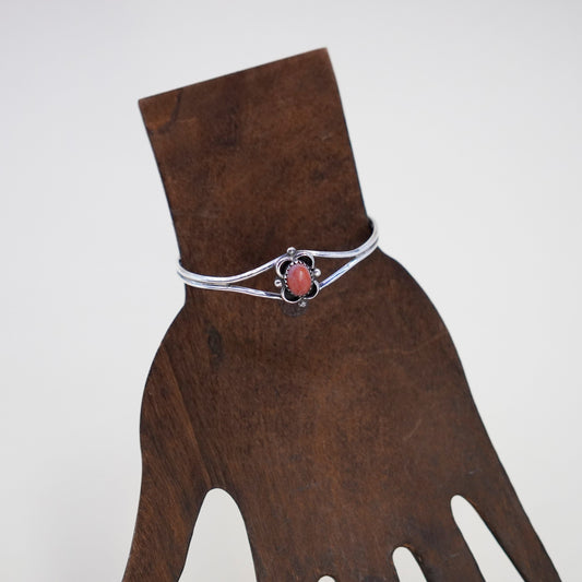 6”, Vintage Native American sterling silver double strands cuff bracelet coral
