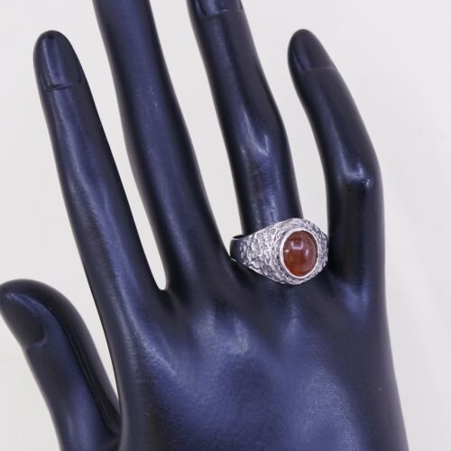 Sz 10.5, Vtg Sterling Silver Handmade Ring, 925 Statement Ring W/ Carnelian