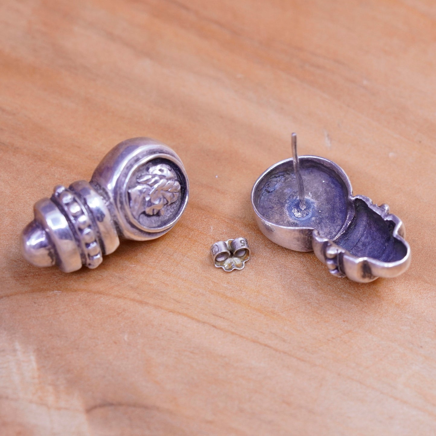 Vintage Sterling silver handmade earrings, Mexico 925 studs with beads