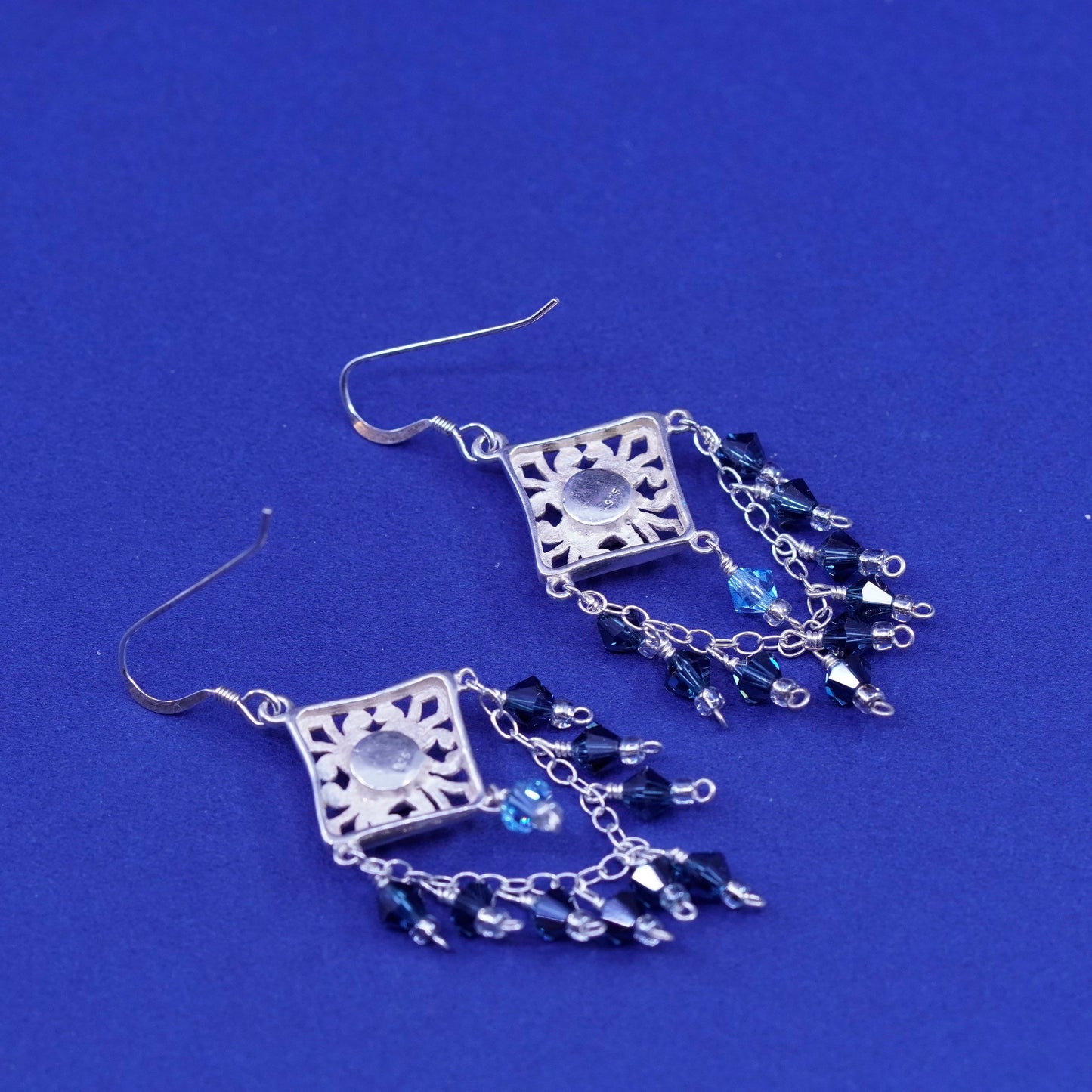 Sterling silver handmade earrings, 925 filigree diamond disk cluster crystal