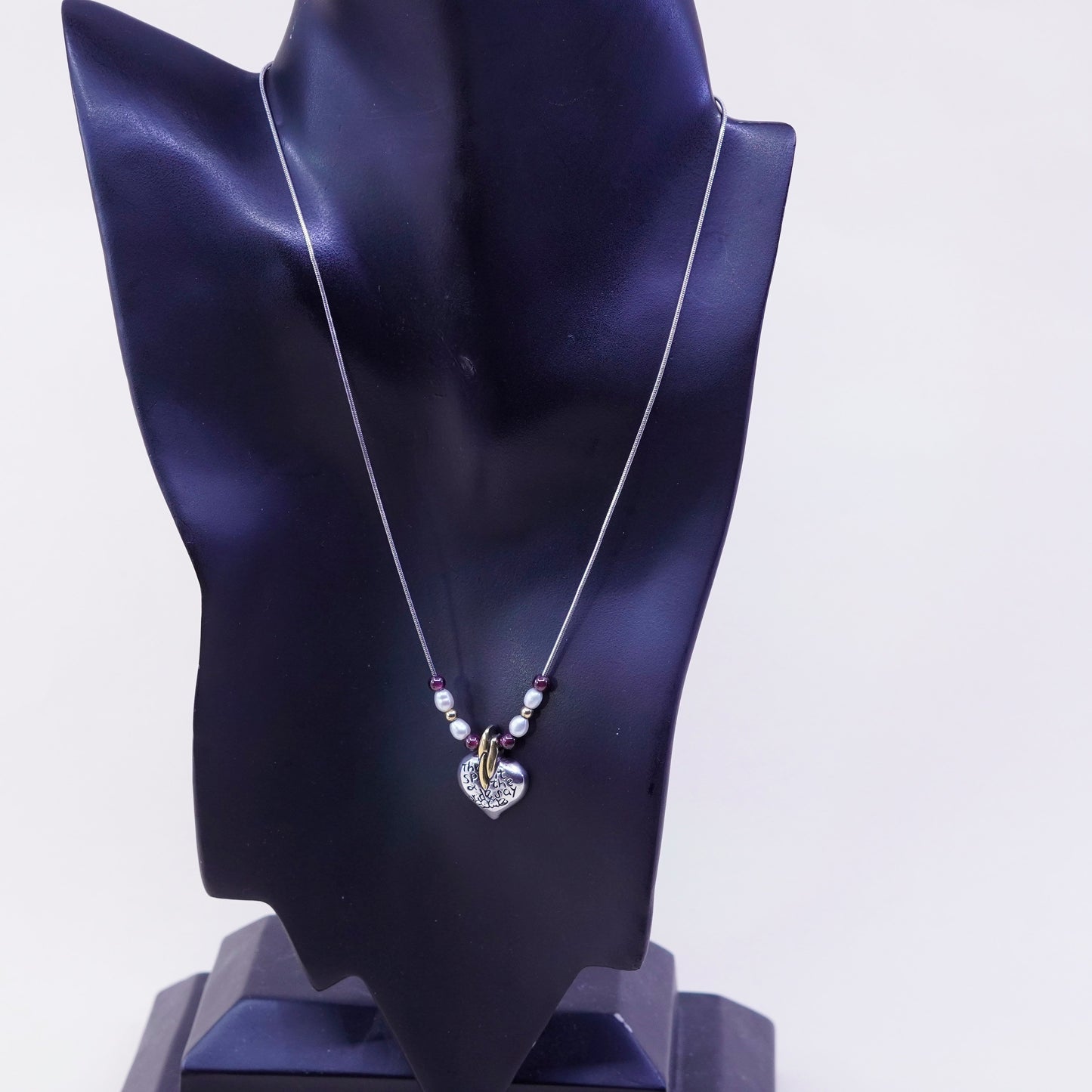 18”, Sterling Silver & 10k Gold Necklace Israel Y.S. Blessed heart spirit bride
