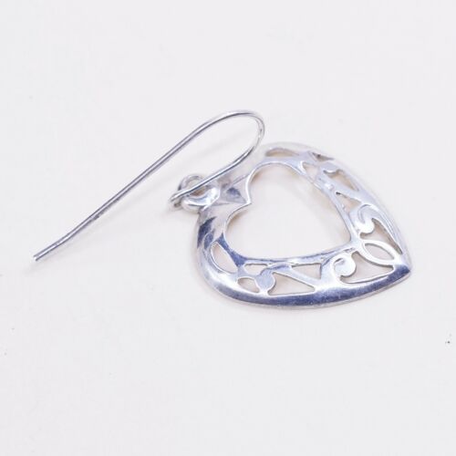 Vintage sterling silver handmade earrings 925 filigree heart, Stamped Sterling