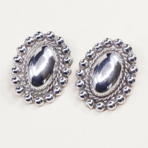 VINTAGE Mexico Handmade Sterling Silver, Solid 925 CLIP ON EARRINGS W Beads