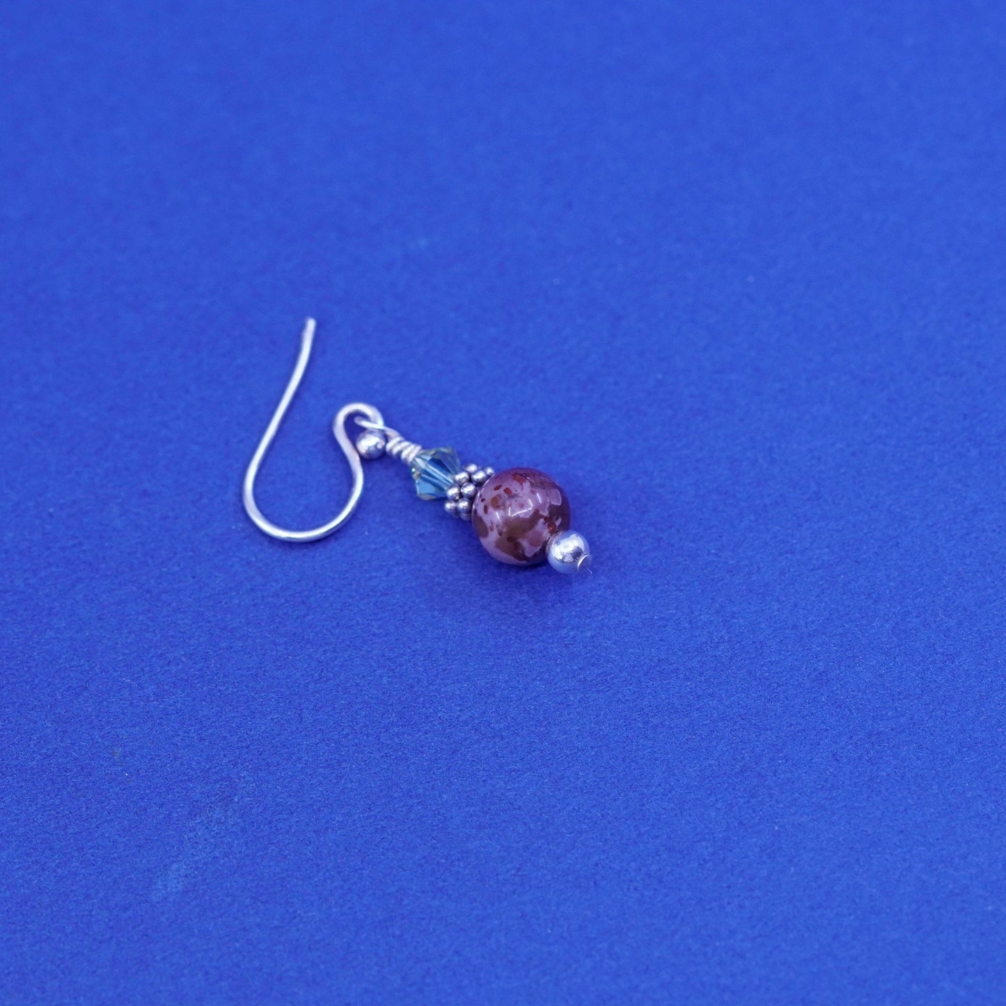 Vintage Sterling silver handmade stud earrings, 925 hooks with jasper beads