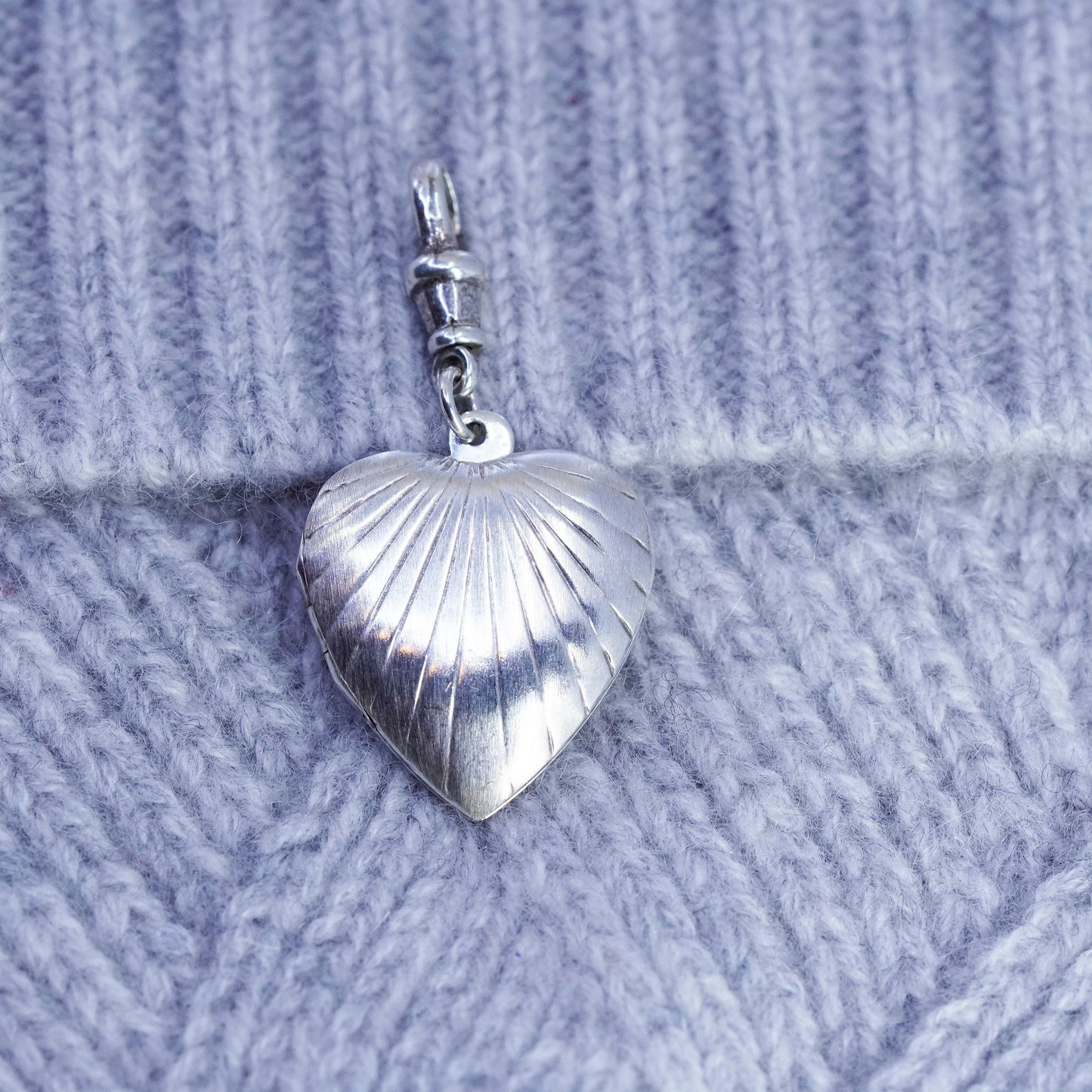 Antique Sterling silver handmade charm, textured 925 heart photos locket