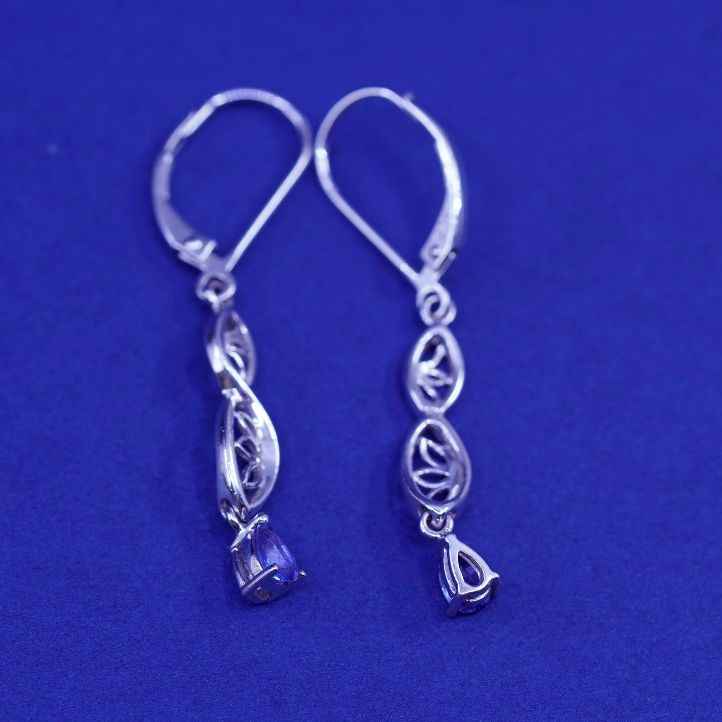 Vintage sterling 925 silver handmade earrings with teardrop blue topaz