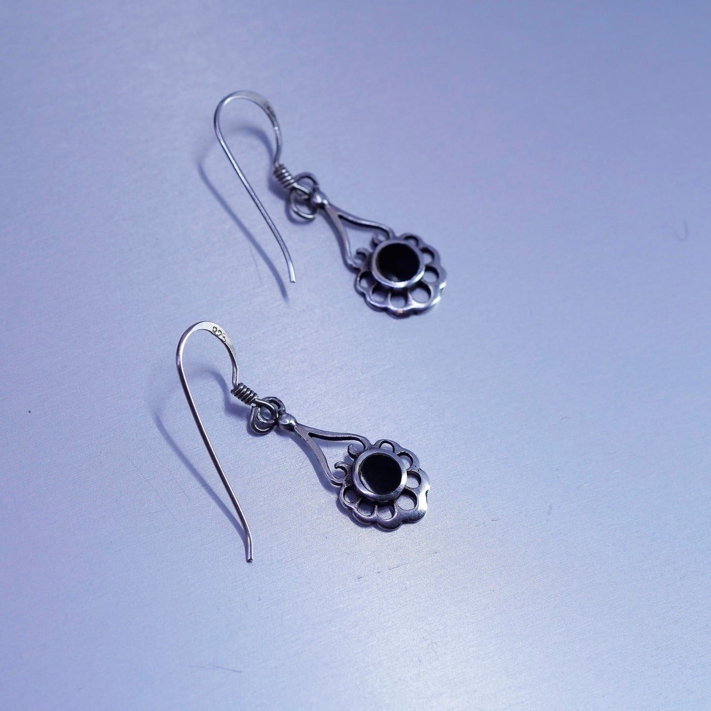 Vintage Sterling 925 silver handmade earrings with black onyx