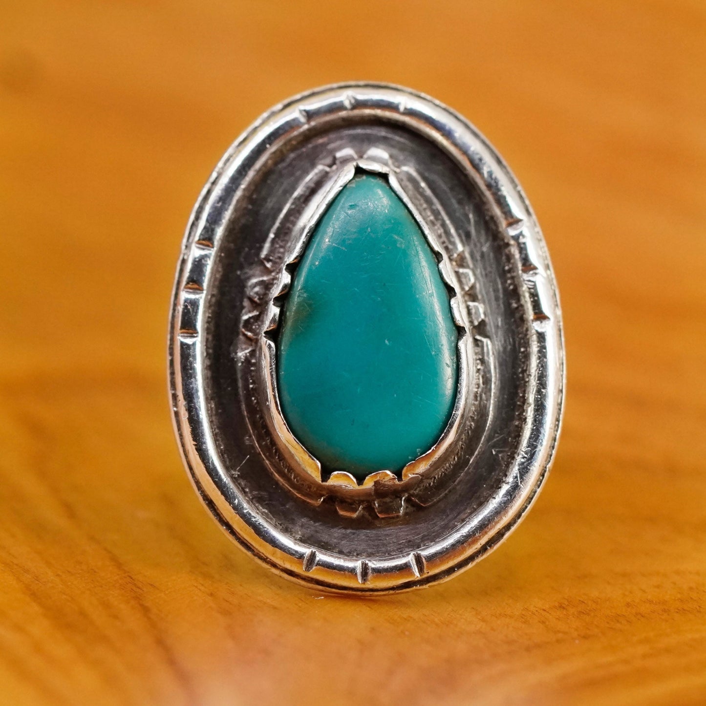 Size 4.5, vintage Sterling 925 silver handmade ring with teardrop turquoise