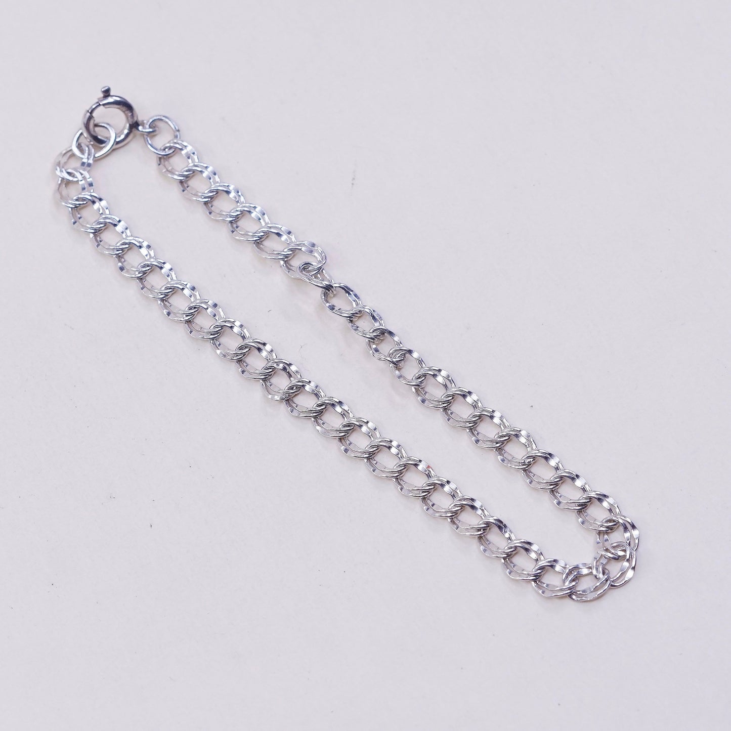 7”, vtg sterling silver double curb link chain, solid 925 silver bracelet