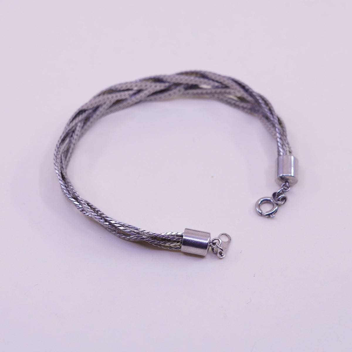 7.25”, sterling silver snake chain, woven herringbone bracelet, 925 Italy