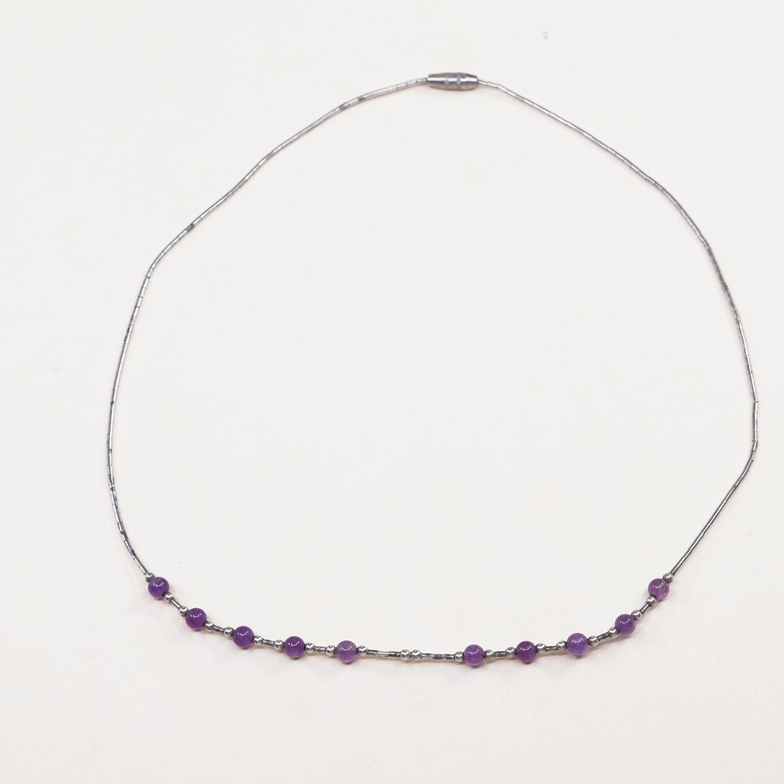 16", Sterling silver handmade necklace, 925 liquid chain with amethyst beads