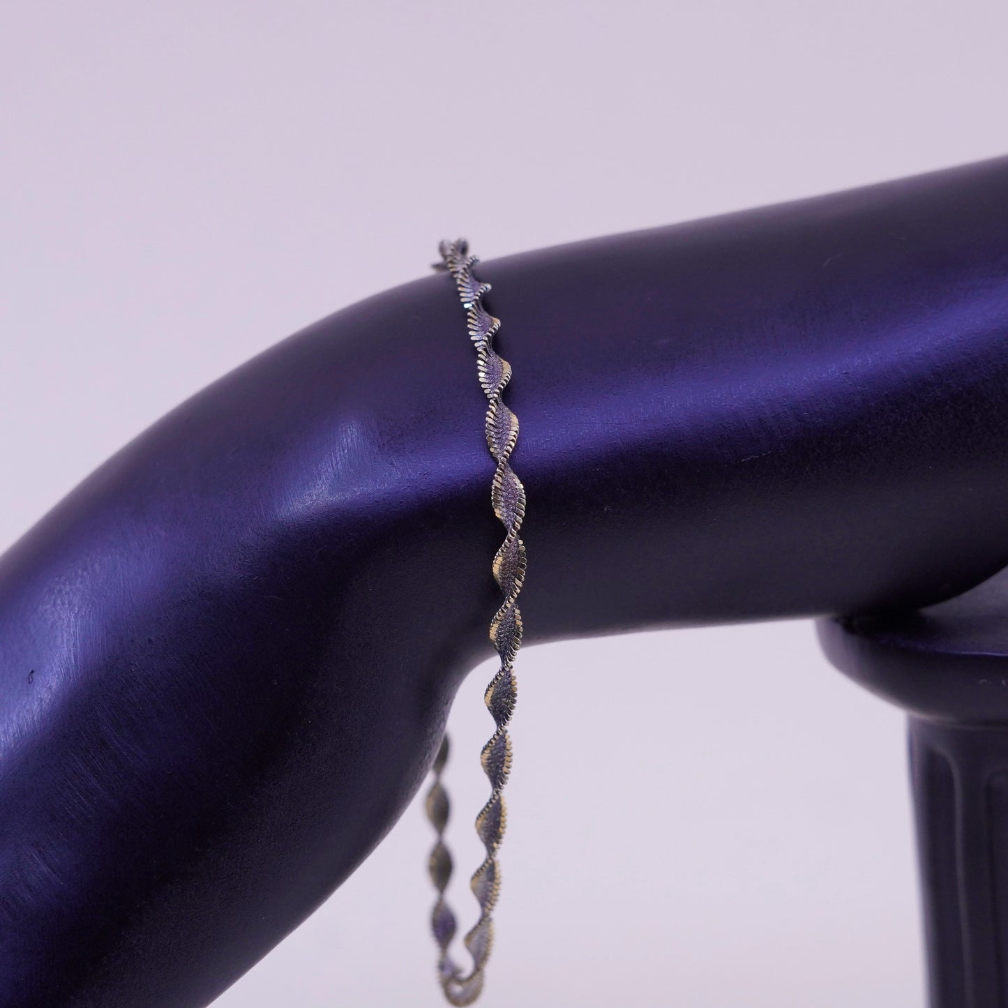 7.75”, vermeil gold sterling silver bracelet, 925 twisted herringbone chain