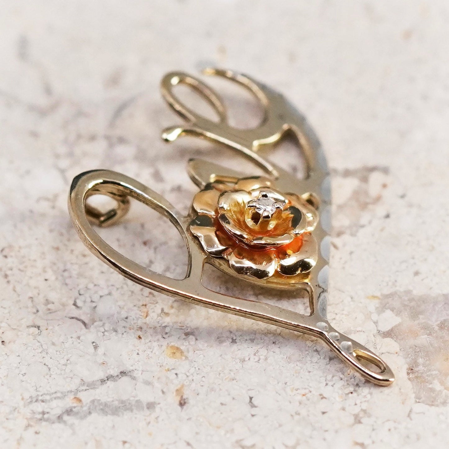 vermeil gold over Sterling silver handmade pedant, 925 love with flower diamond