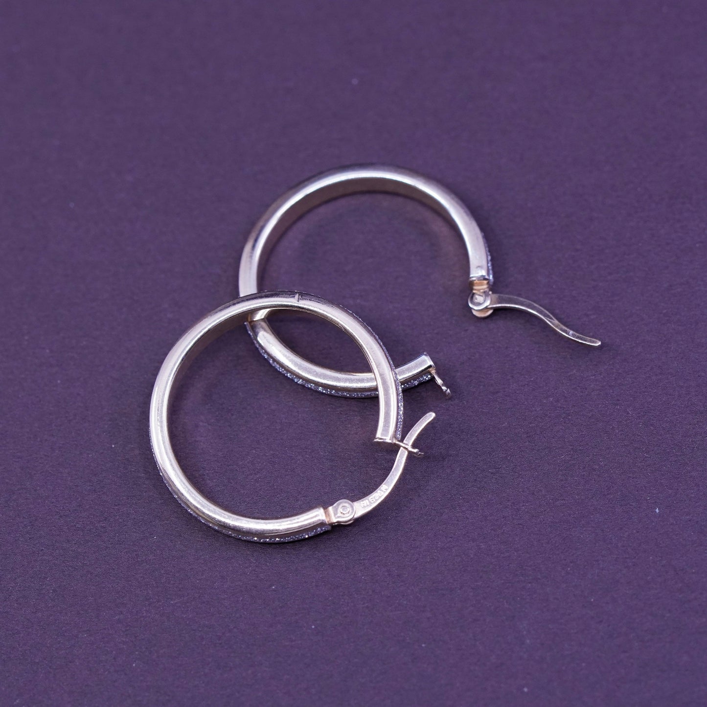 1”, Vermeil gold over Sterling silver hoops, 925 earrings w/ glittering details
