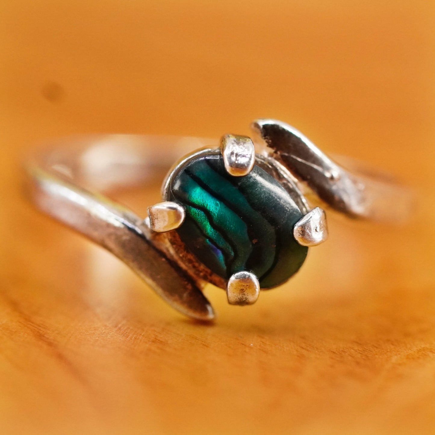 Size 6.25, vintage sterling silver handmade ring, 925 band with abalone inlay