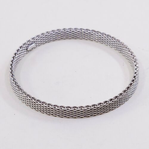 8” 10mm, Vtg Sterling Silver bracelet, vintage Textured 925 Italy Mesh Bangle