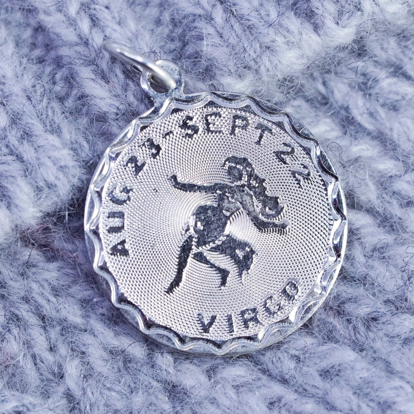 Vintage sterling 925 silver handmade sign Virgo tag pendant