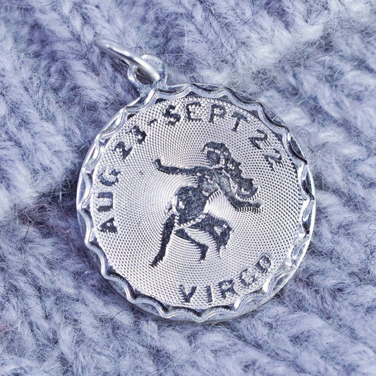 Vintage sterling 925 silver handmade sign Virgo tag pendant