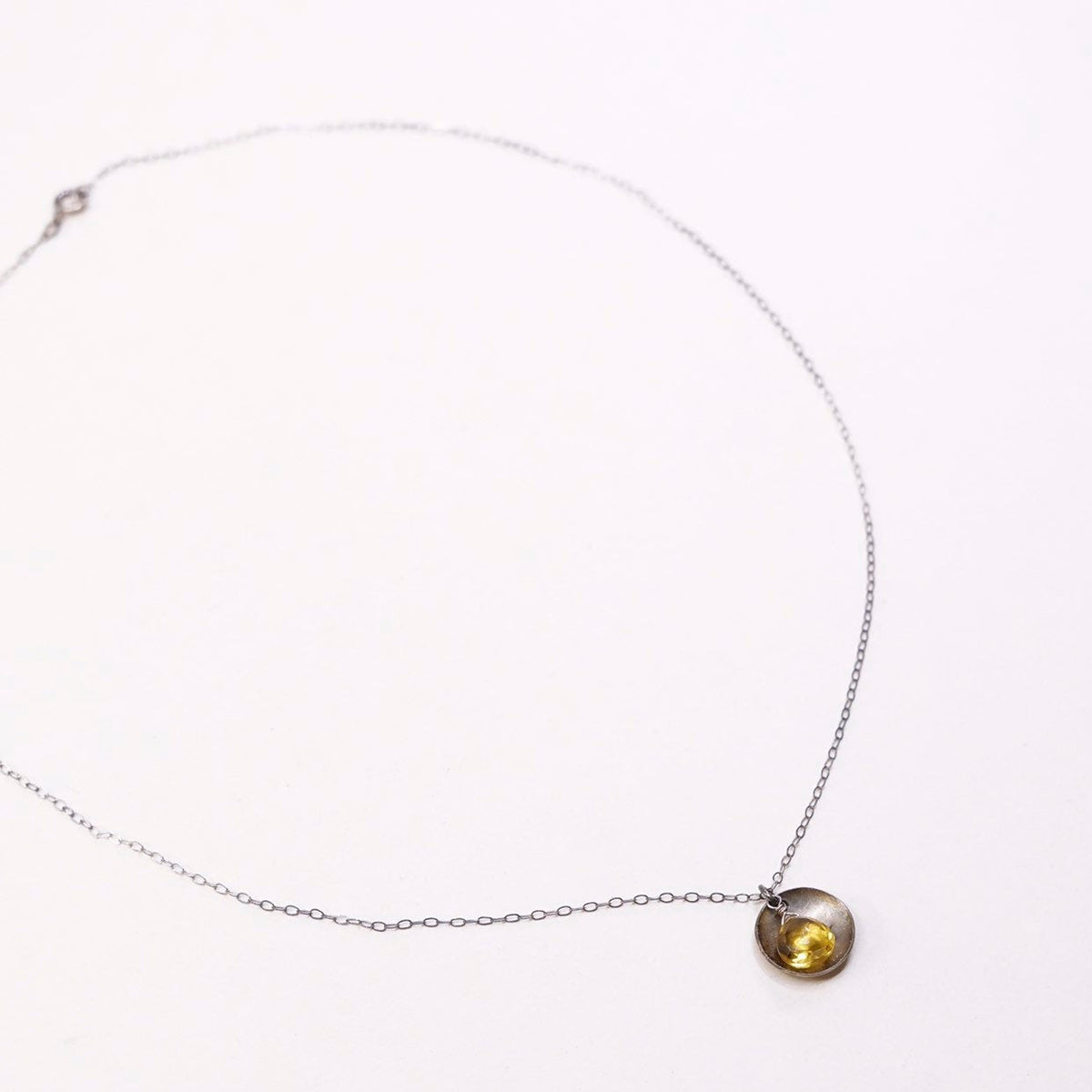18", VTG Sterling silver handmade necklace, 925 circle chain w/ cushion citrine