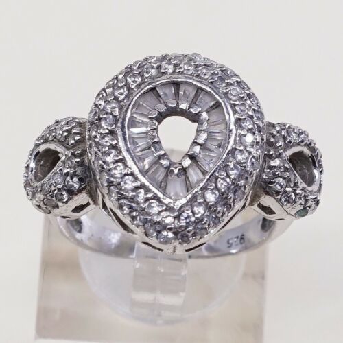 Sz 8.25, Vtg Sterling silver Engagement ring, 925 silver W/ Teardrop Cluster Cz