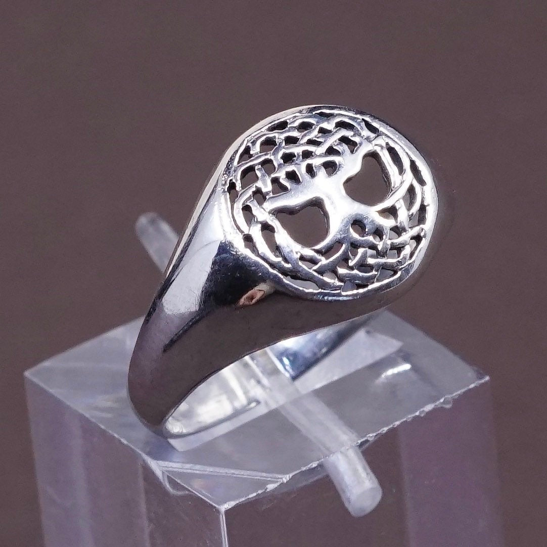 sz 8, vtg Sterling 925 silver handmade ring, filigree band, stamped 925