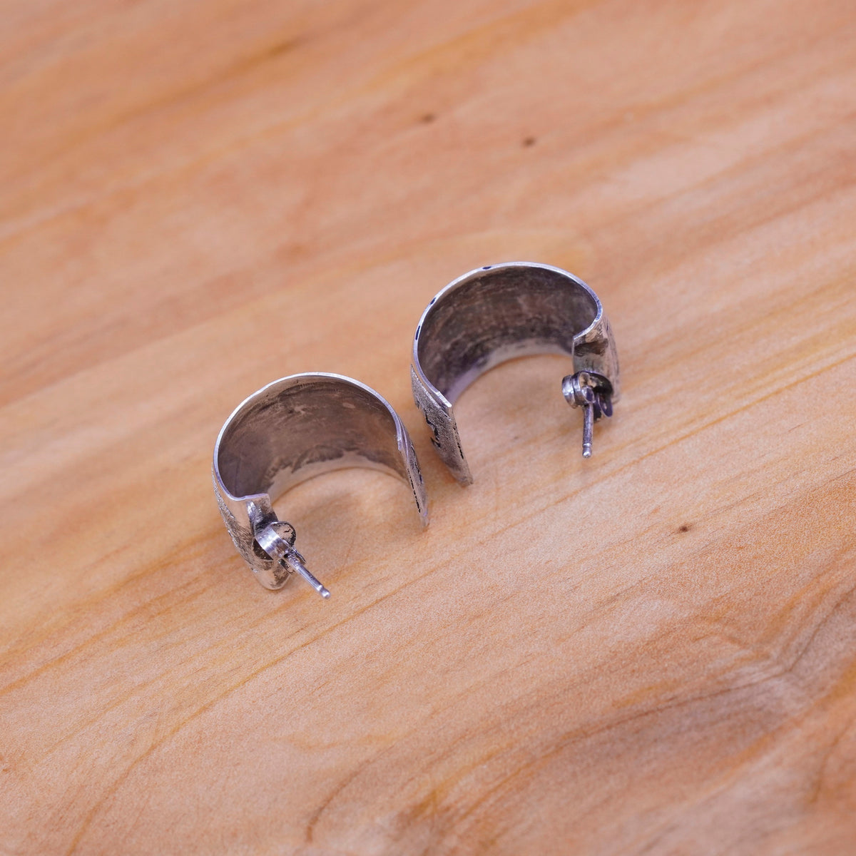 Native American sterling silver handmade earrings, 925 huggie, hoops studs