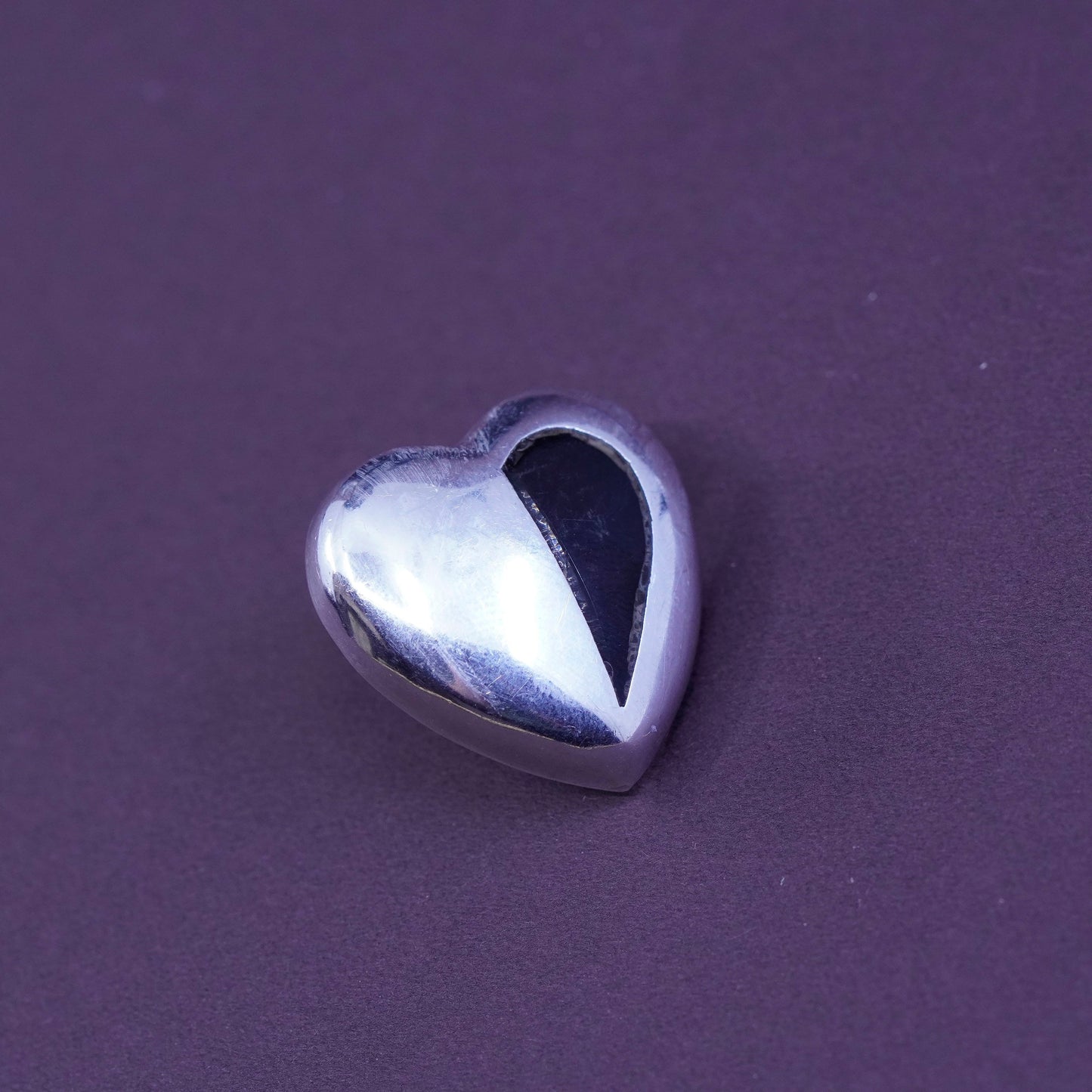 mexico Sterling silver earrings, studs, huge 925 heart studs with black onyx