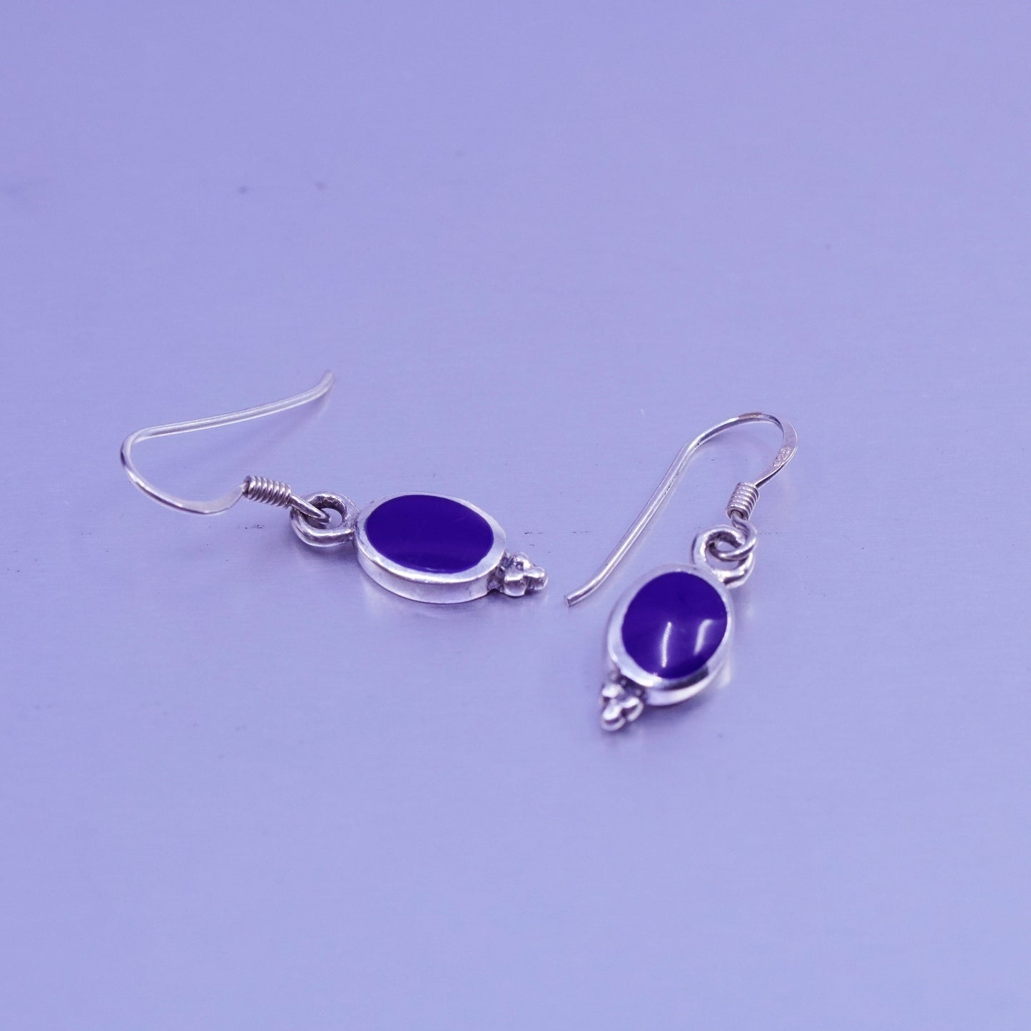 Vintage Sterling 925 silver handmade earrings with blue onyx
