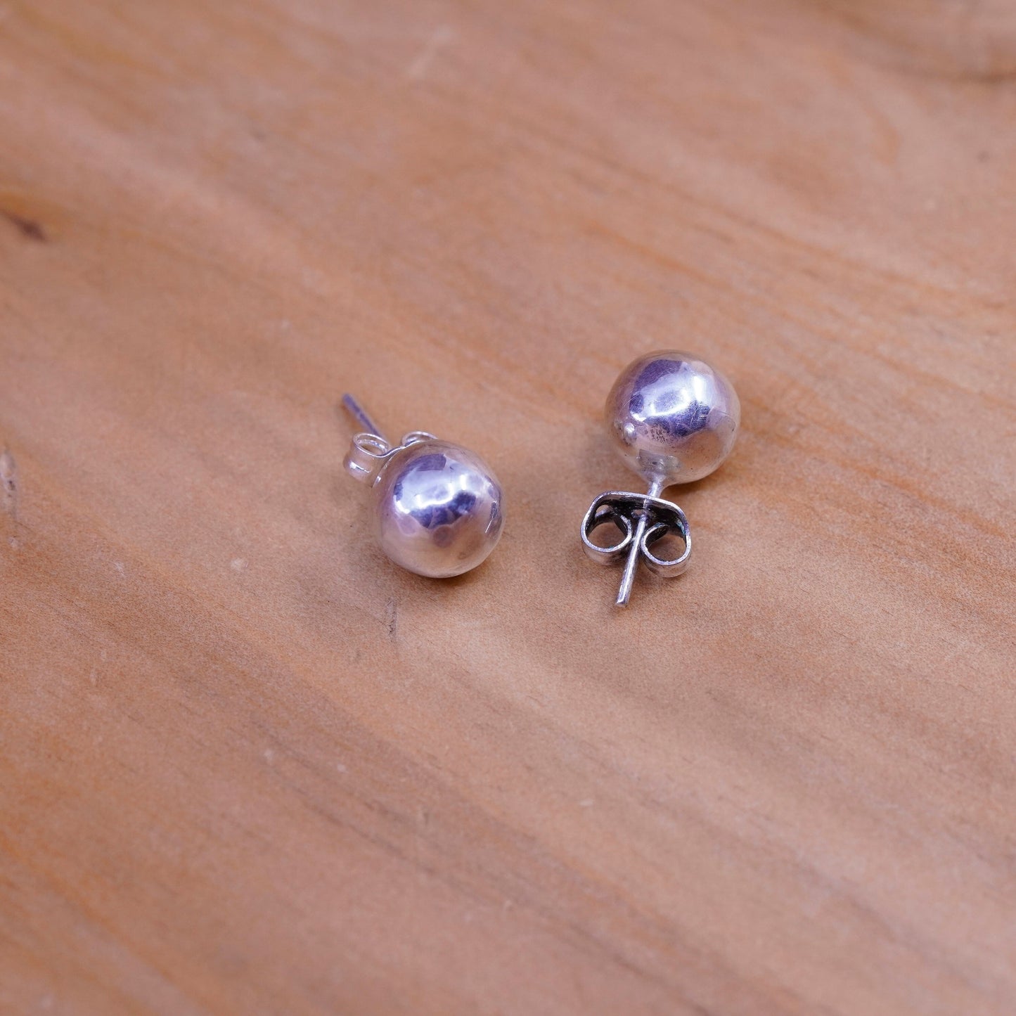 7mm, Vintage Sterling silver beads studs, 925 earrings