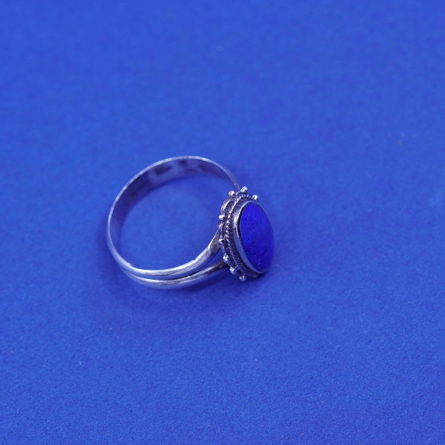 Size 8.5, Vintage Boma sterling silver handmade ring with Lapis lazuli N beads