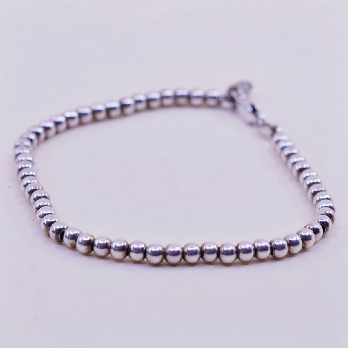 8”, 3mm, Vintage sterling silver bracelet, 925 beads chain with cross charm