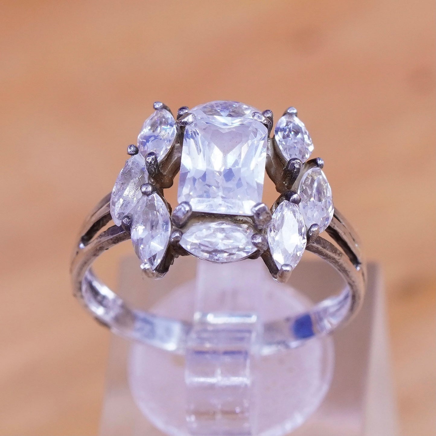Size 9.5, vintage Sterling 925 silver engagement ring with cz