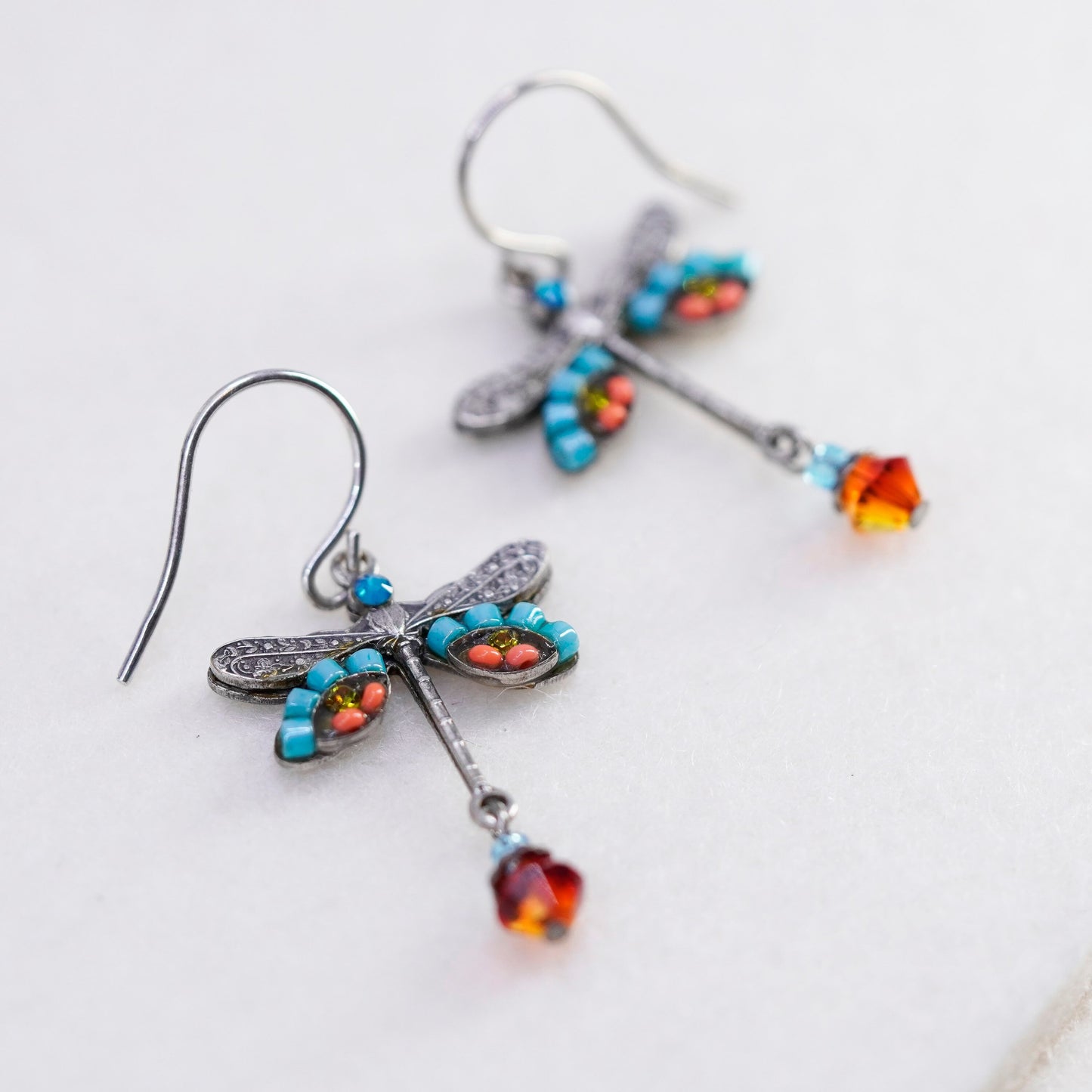 Vintage Sterling 925 silver handmade dragonfly earrings with dangles