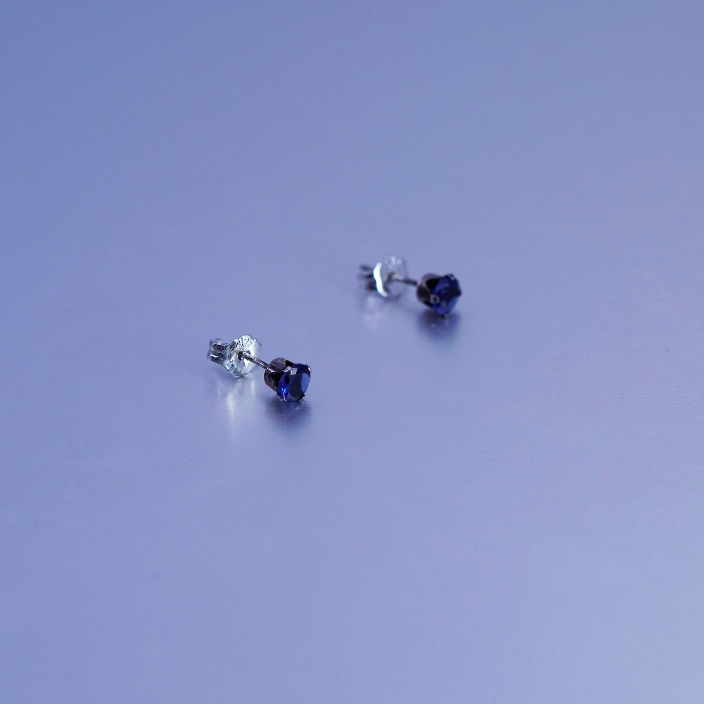 Vintage Sterling 925 silver earrings, studs with blue crystal