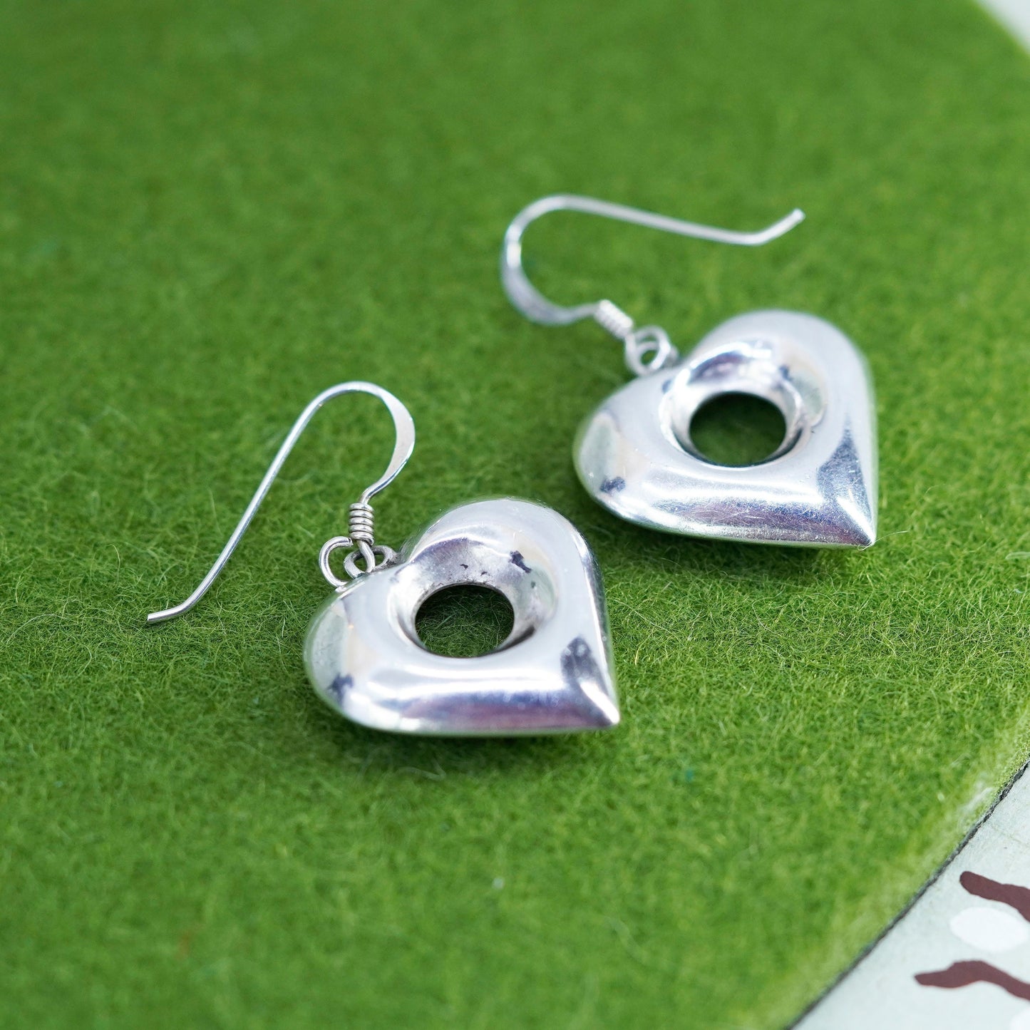 Vintage Mexico Sterling 925 silver handmade earrings heart drops
